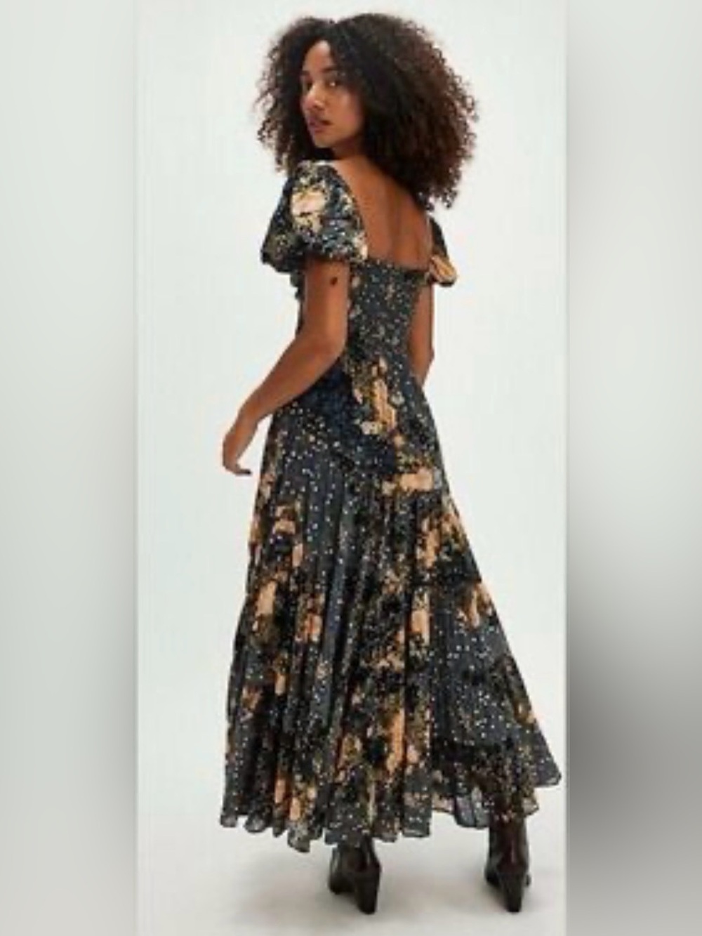 Free People Black Maxi Dress with Cream Floral Print